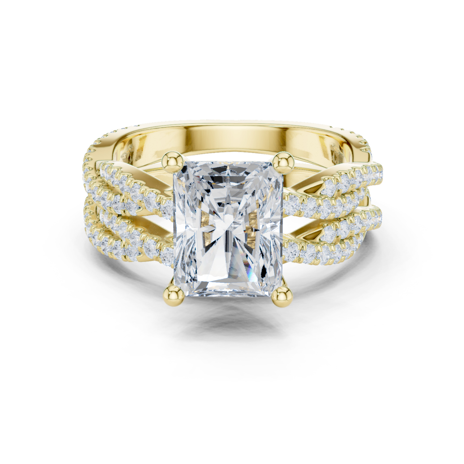 Gold Ring DDLR-300, Radiant center stone, Yellow Gold