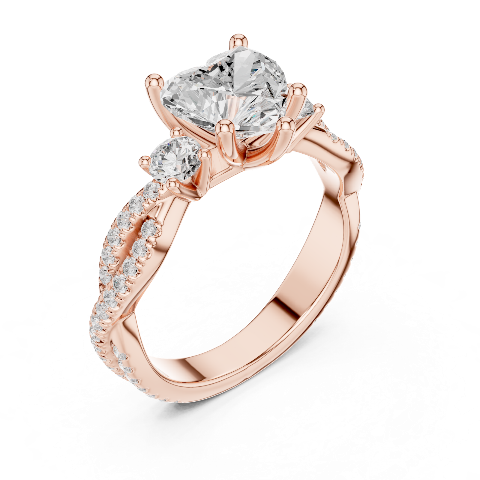 Gold Ring, Heart center stone, Rose Gold, view 2