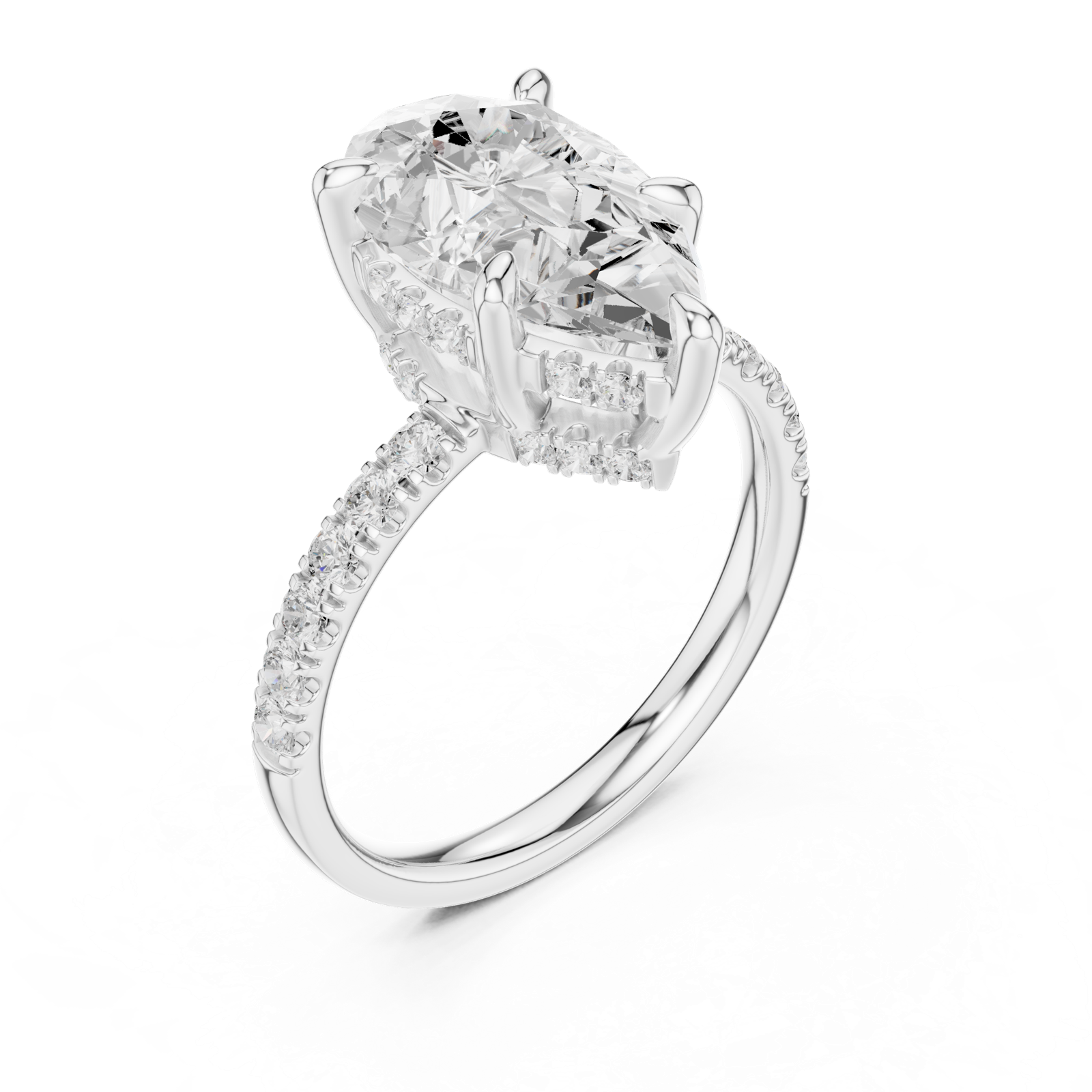 Gold Ring DDLR-259, Pear center stone, White Gold, view 2
