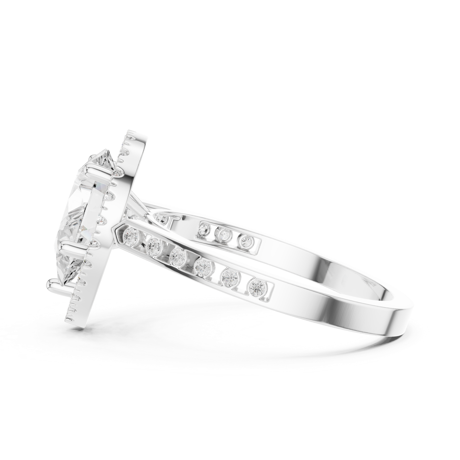 Gold Ring DDLR-349, Pear center stone, White Gold, view 3