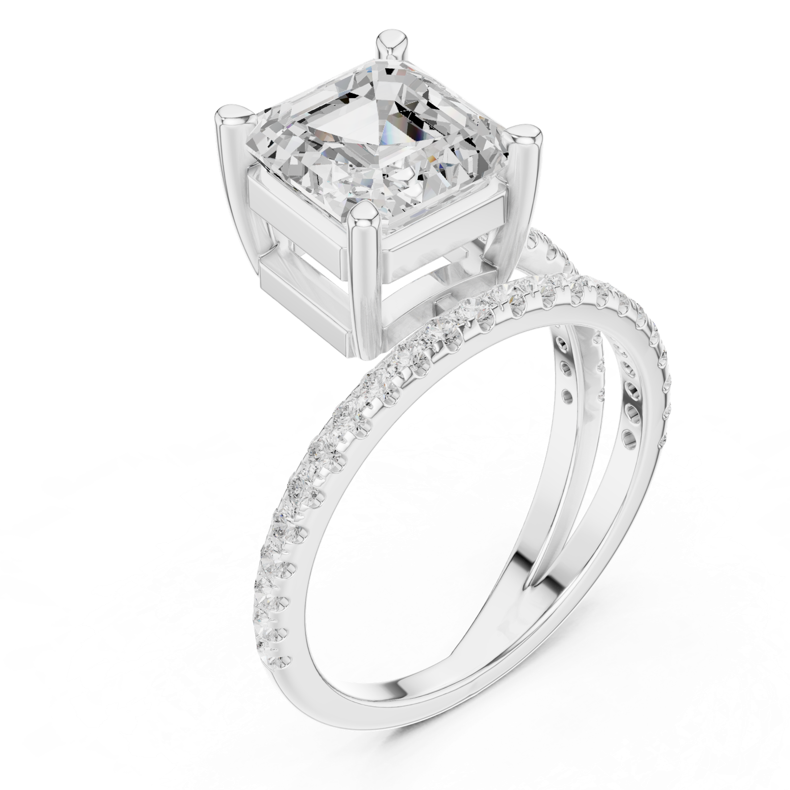Gold Jewelry, Asscher center stone, White Gold, view 2