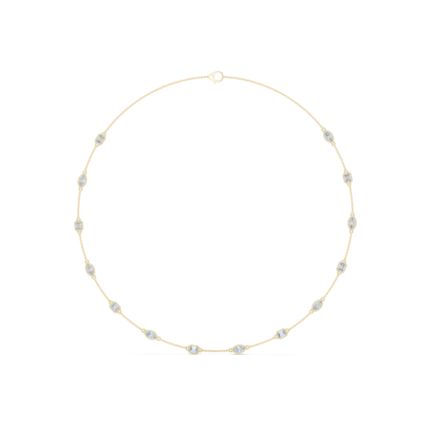 14K Solid Gold Lab Diamond Station Necklace, Yellow Gold