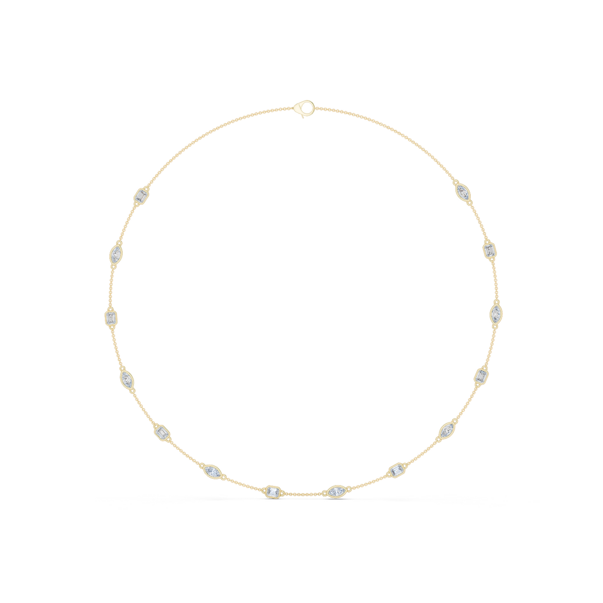 14K Solid Gold Lab Diamond Station Necklace, Yellow Gold