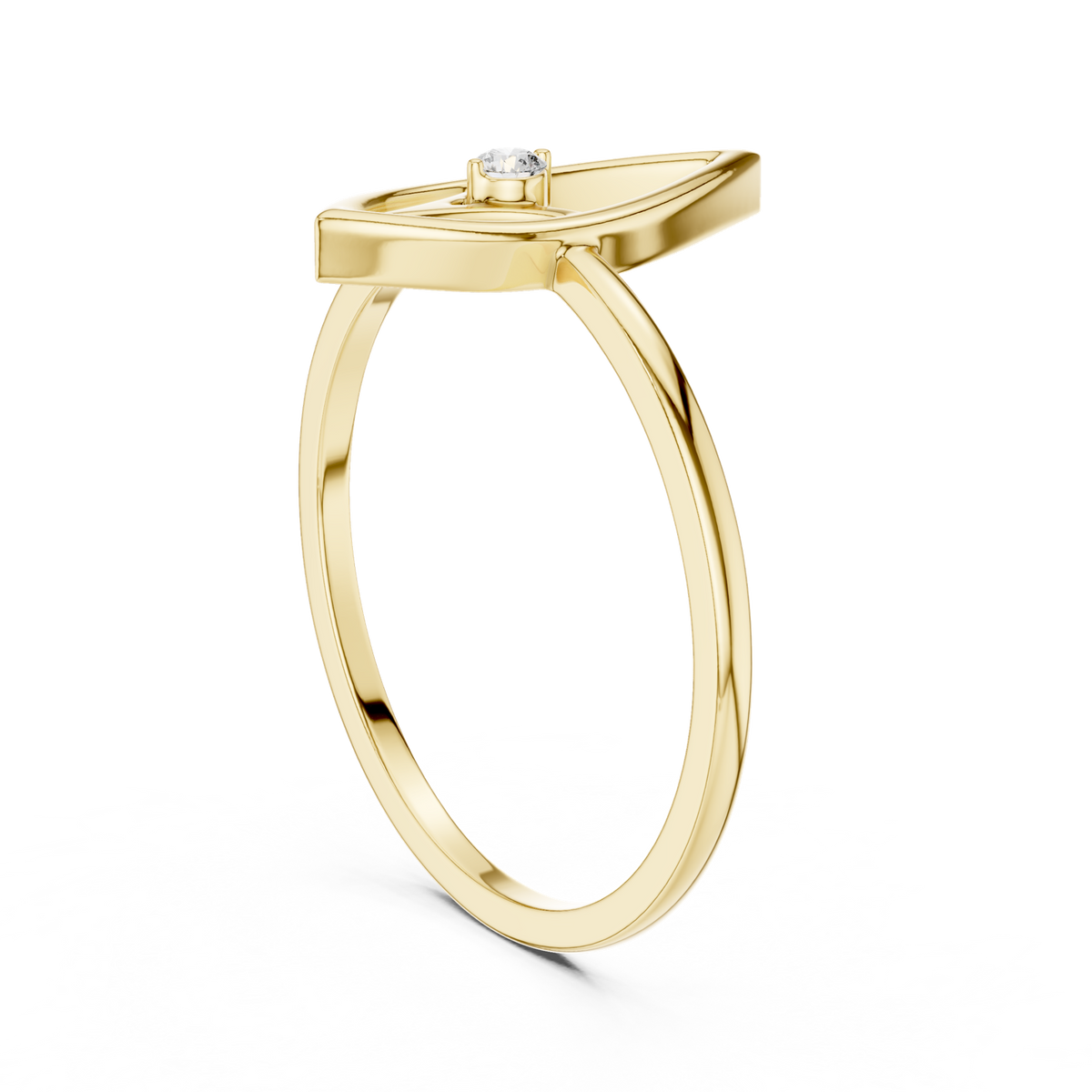 14K Solid Gold Lab Diamond Leaf Solitaire Ring, Yellow Gold, view 1