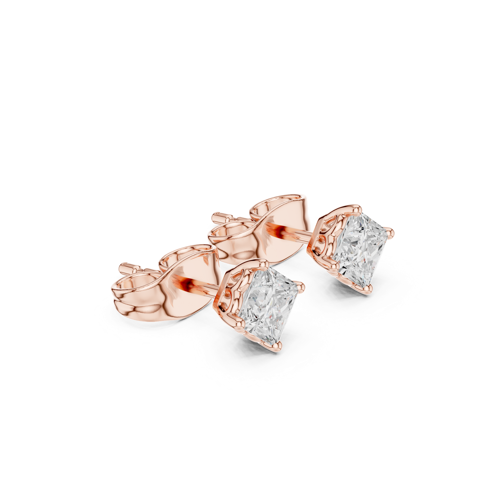 14K Solid Gold Lab Diamond Stud Earrings, Rose Gold, view 1