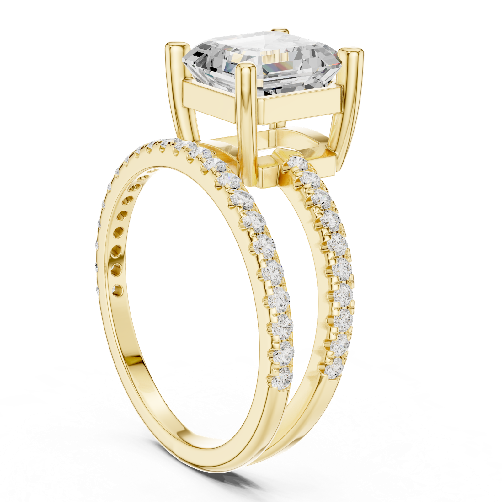 Gold Jewelry, Asscher center stone, Yellow Gold, view 1