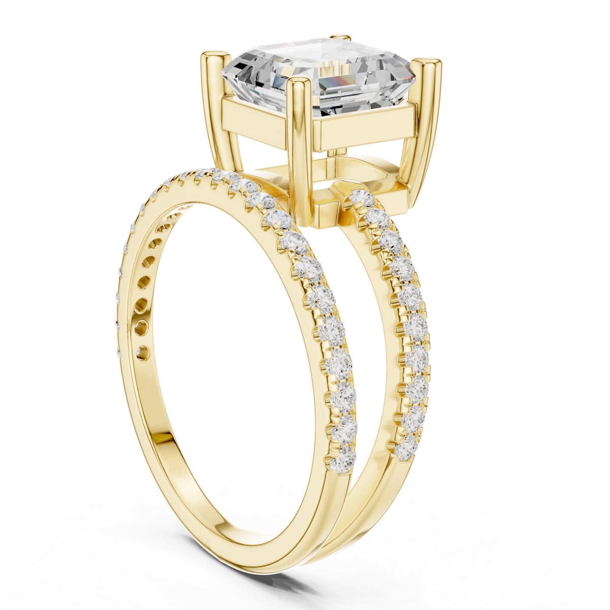 Gold Jewelry, Asscher center stone, Yellow Gold, view 1