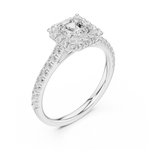 Gold Halo Pave Engagement Ring, Princess center stone, White Gold, view 2
