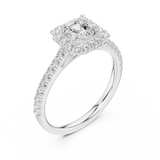 Gold Halo Pave Engagement Ring, Princess center stone, White Gold, view 2