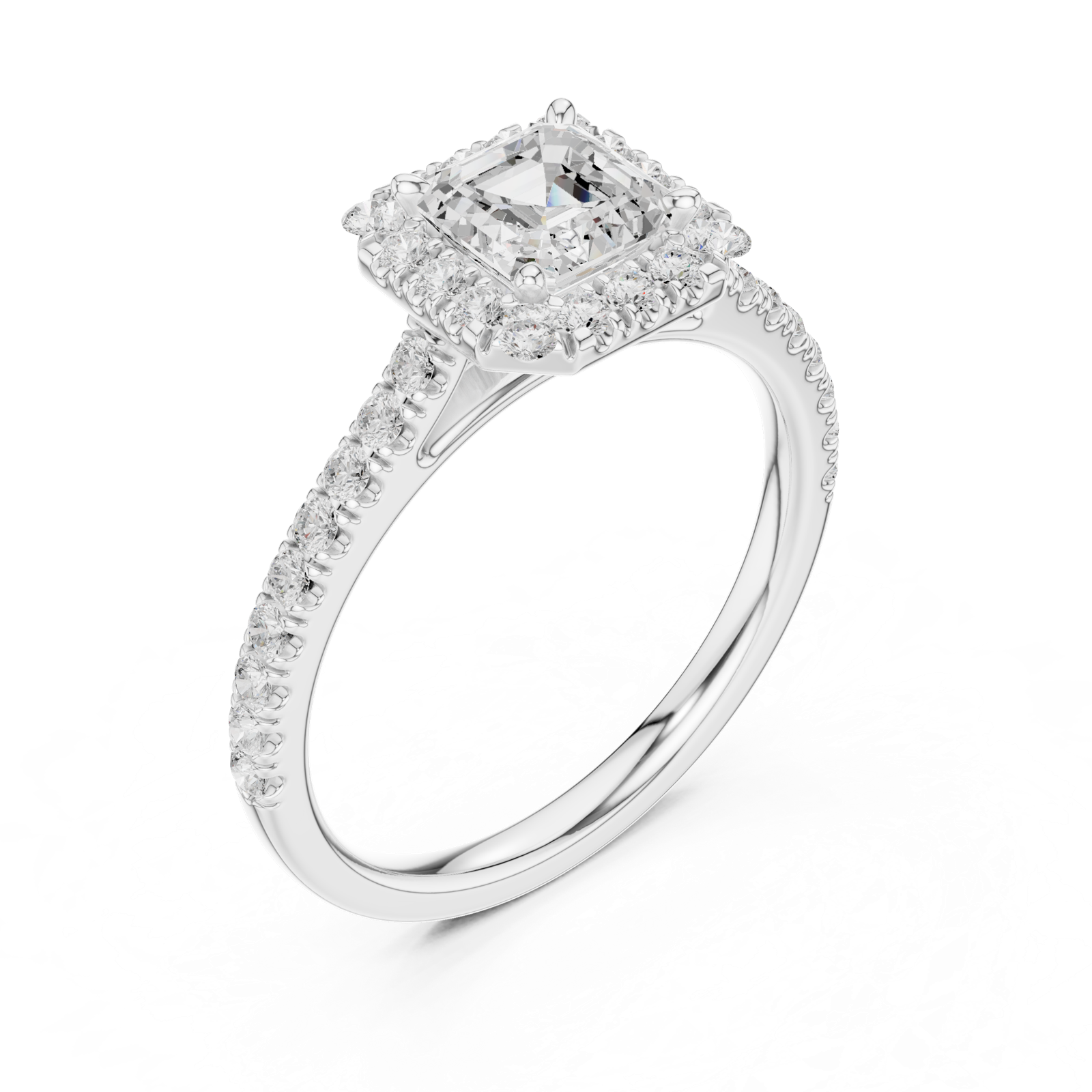 Gold Halo Pave Engagement Ring, Princess center stone, White Gold, view 2