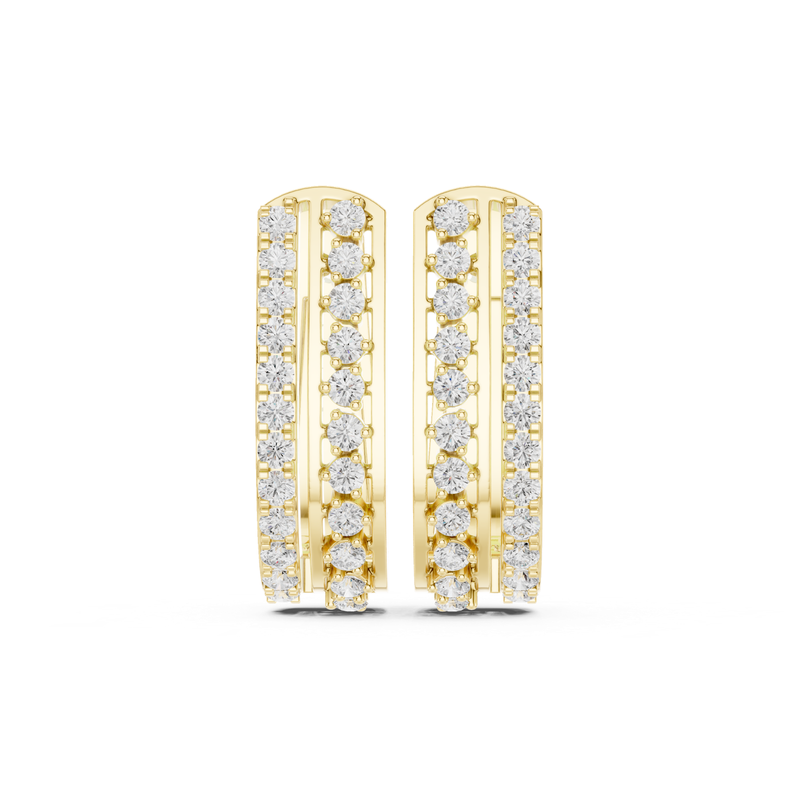14K Solid Gold Lab Diamond Huggie Earrings, Yellow Gold
