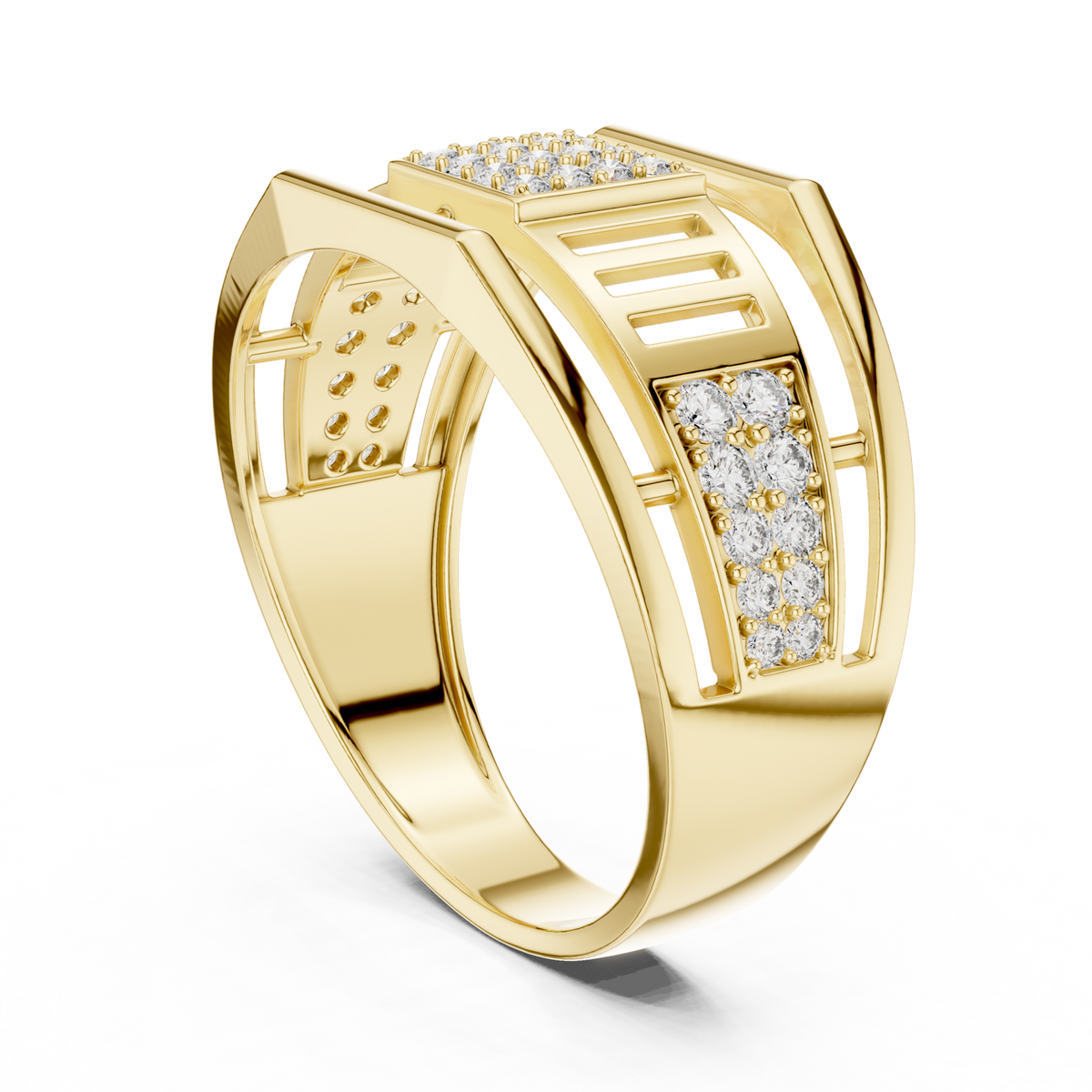 14K Solid Gold Lab Diamond Signet Ring, Yellow Gold, view 1