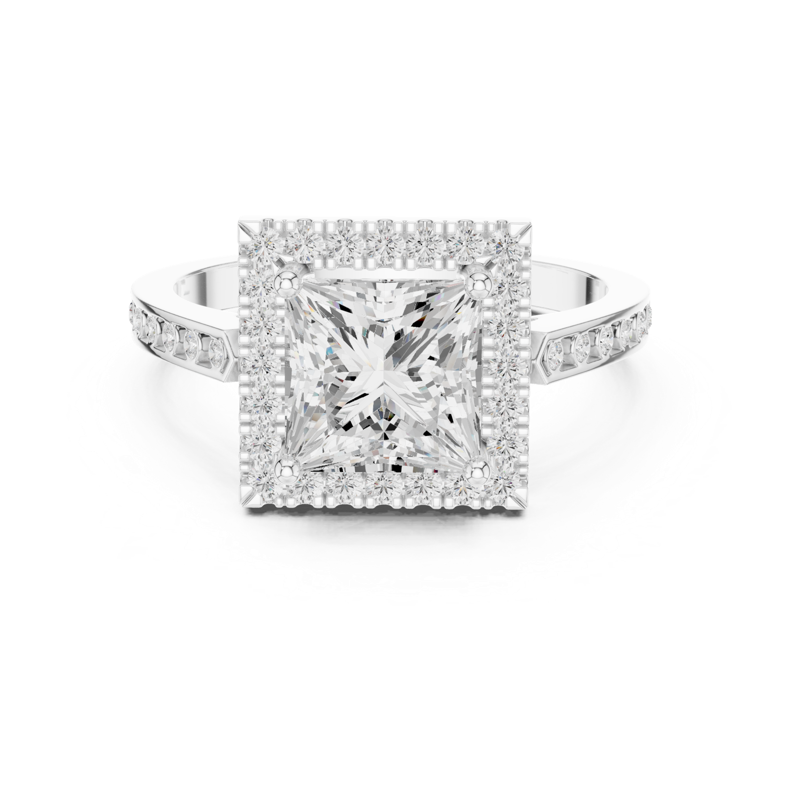 Gold Ring DDLR-349, Princess center stone, White Gold, view 4
