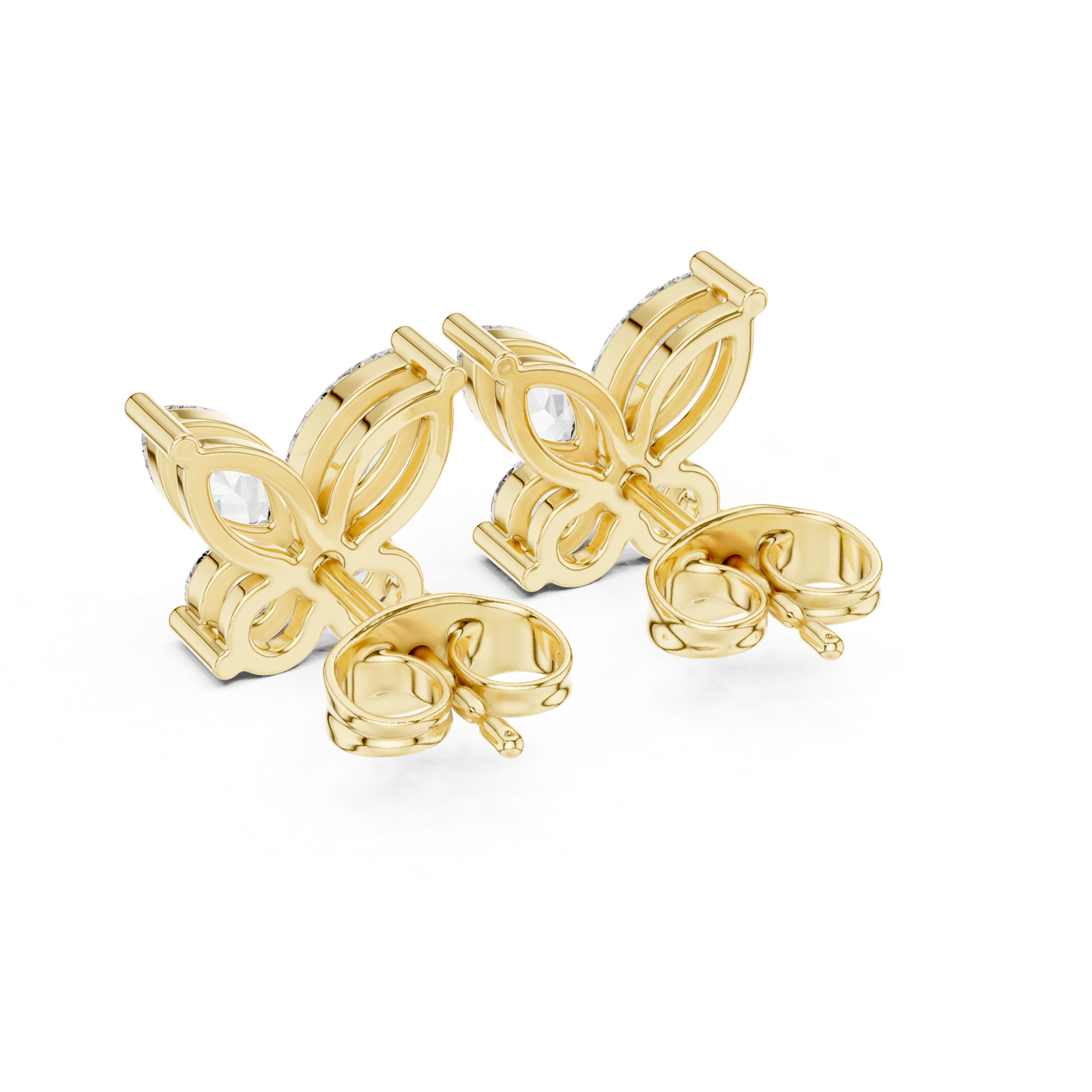 14K Solid Gold Lab Diamond Butterfly Cluster Earrings, Yellow Gold, view 3