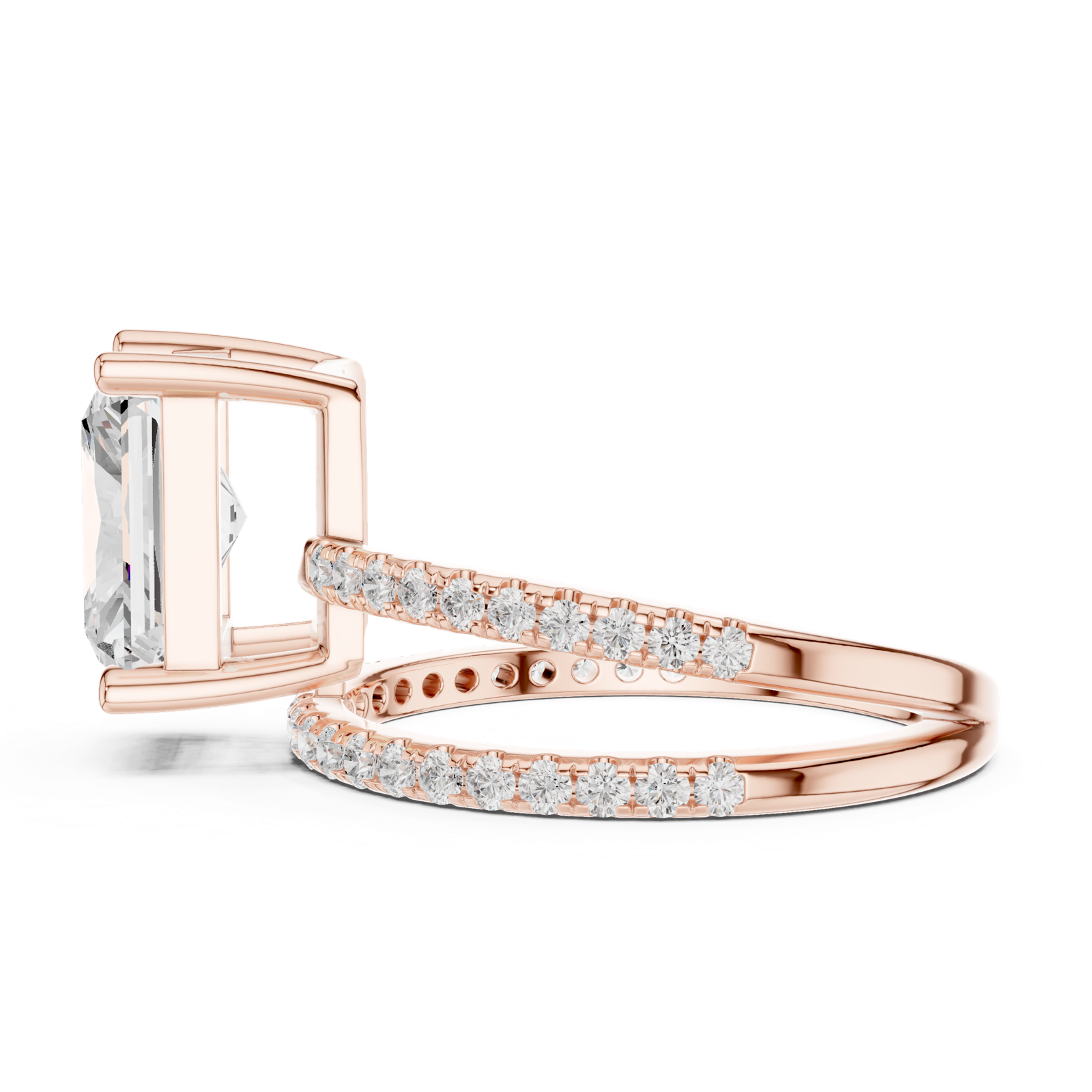 Gold Jewelry L35-39, Radiant center stone, Rose Gold, view 3