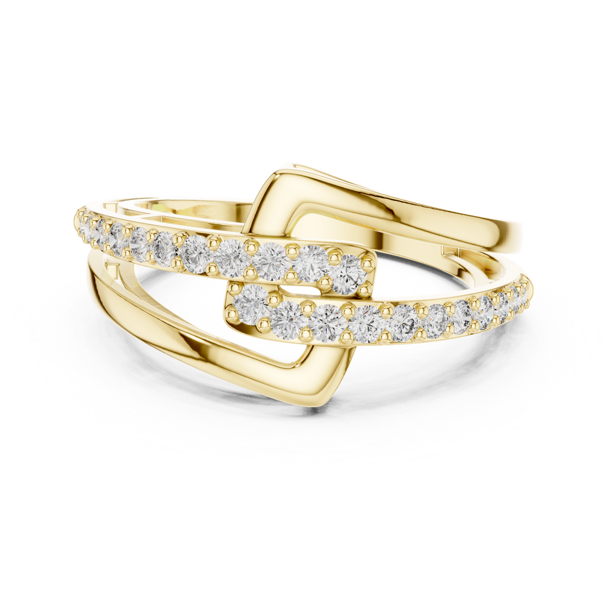 14K Solid Gold Lab Diamond Crossover Ring, Yellow Gold