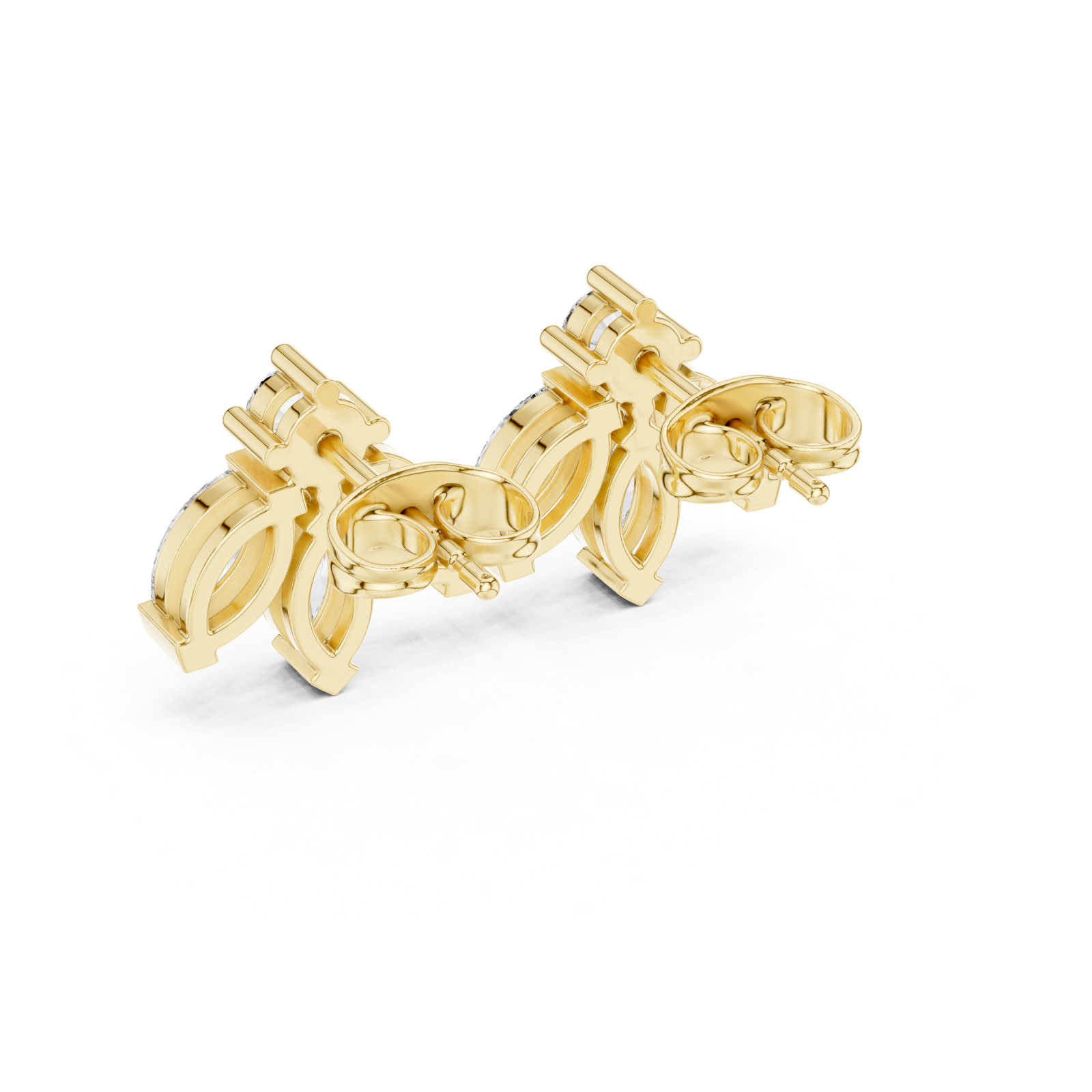14K Solid Gold Lab Diamond Flower Cluster Earrings, Yellow Gold, view 3