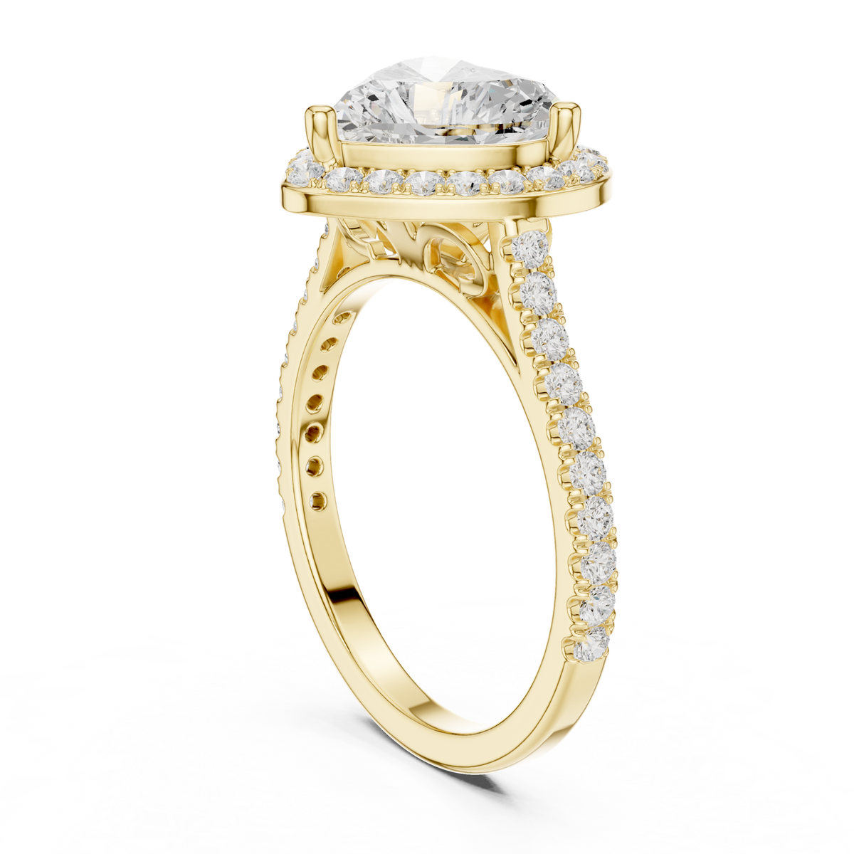 14K Solid Gold Lab Diamond Heart Halo Ring, Yellow Gold, view 1