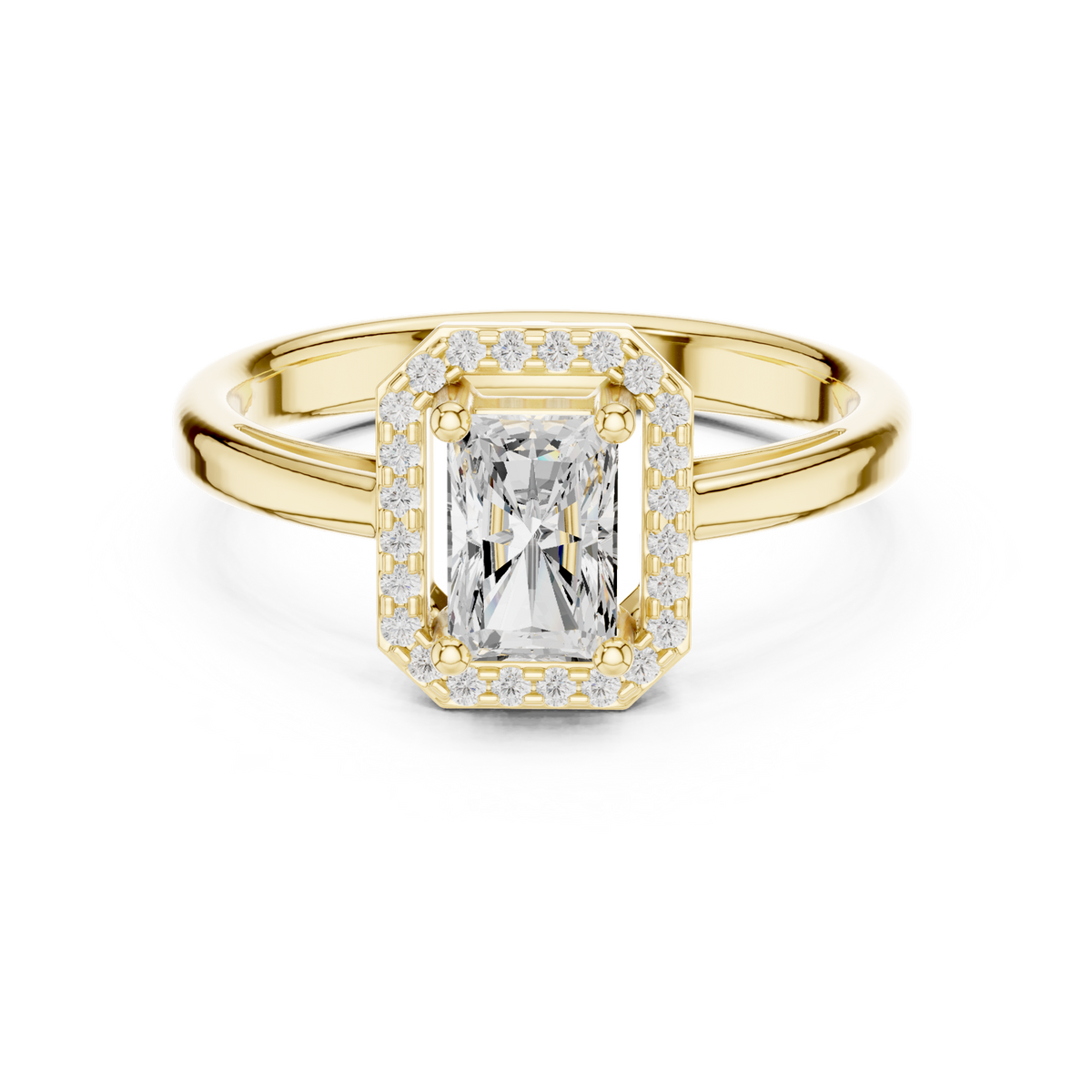 14K Solid Gold Lab Diamond Halo Ring, Yellow Gold
