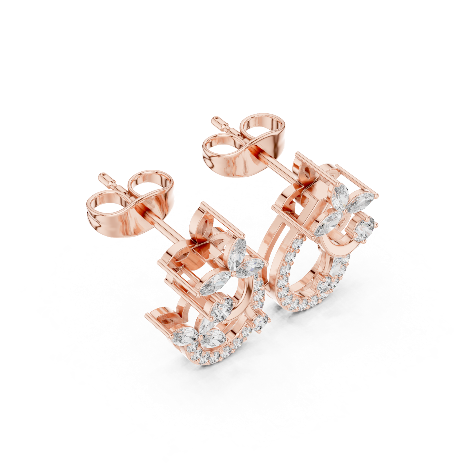 14K Solid Gold Lab Diamond Cluster Earrings, Rose Gold, view 2