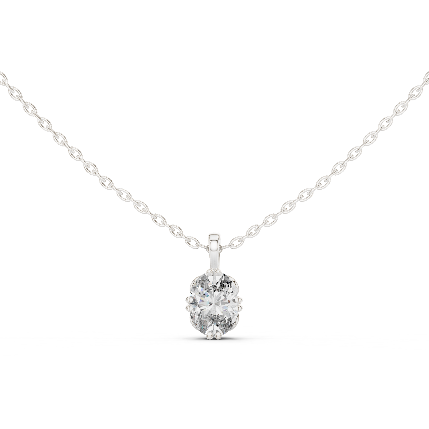 14K Solid Gold Lab Diamond Solitaire Pendant Necklace, White Gold
