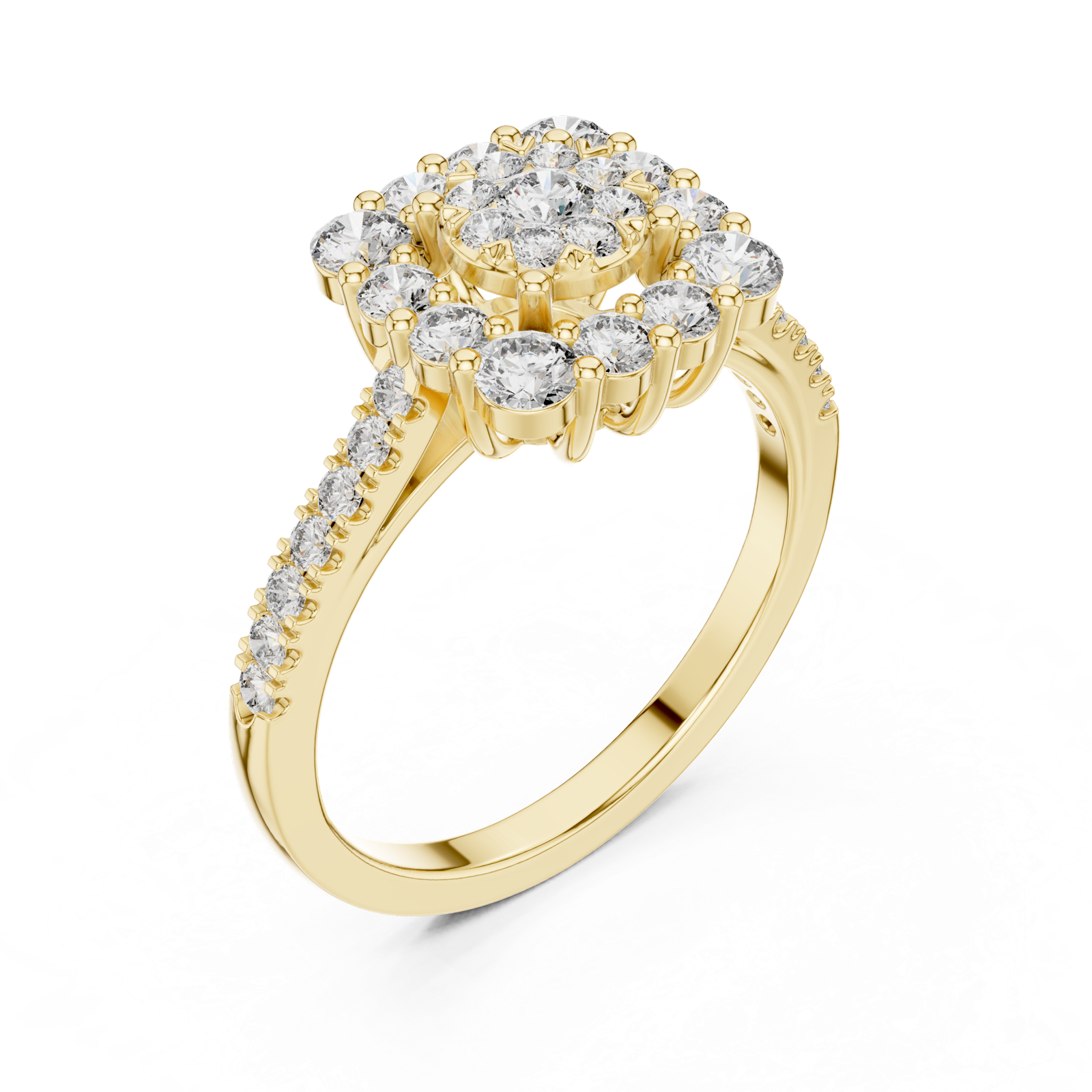 14K Solid Gold Lab Diamond Halo Ring, Yellow Gold, view 2