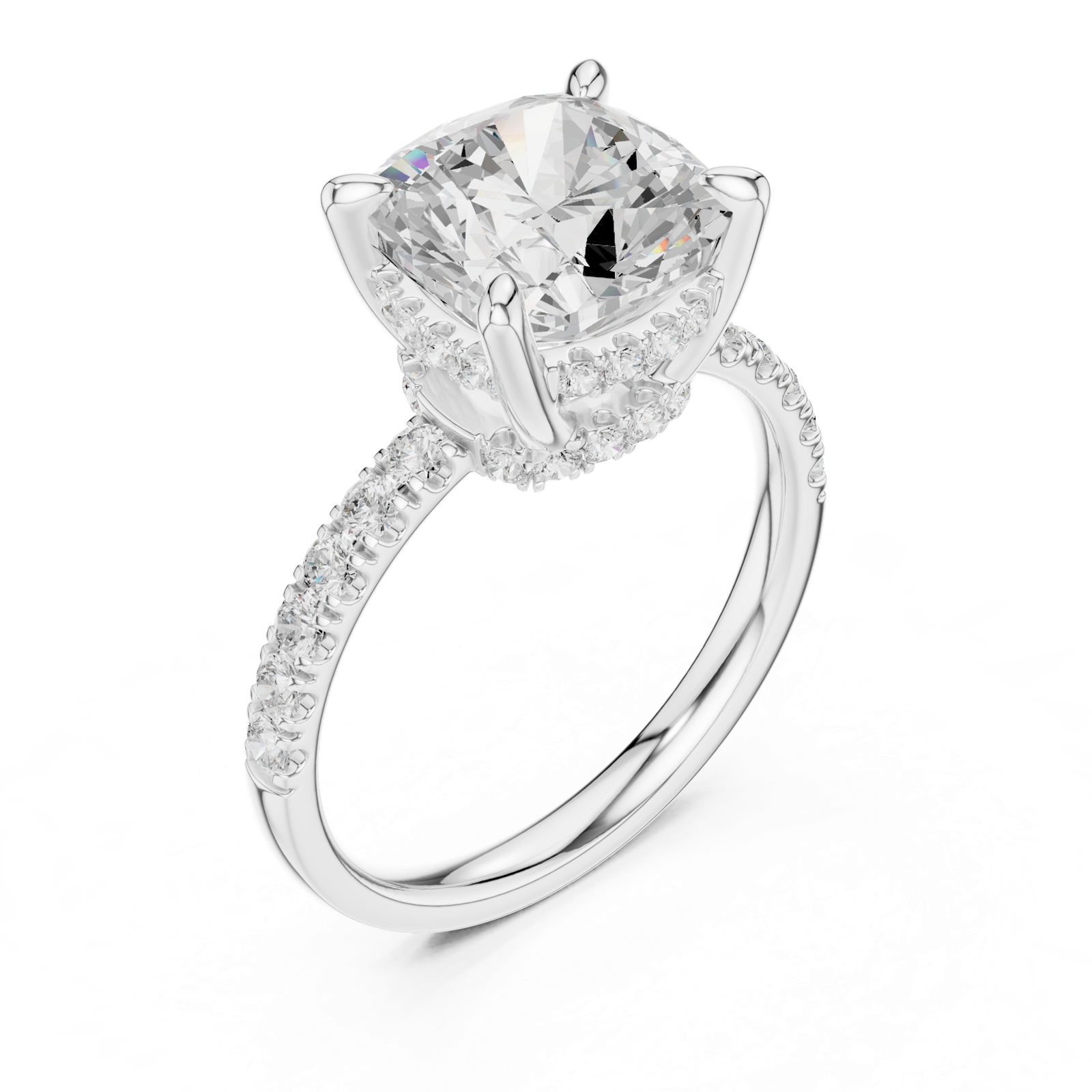 Gold Ring, Cushion center stone, White Gold, view 2
