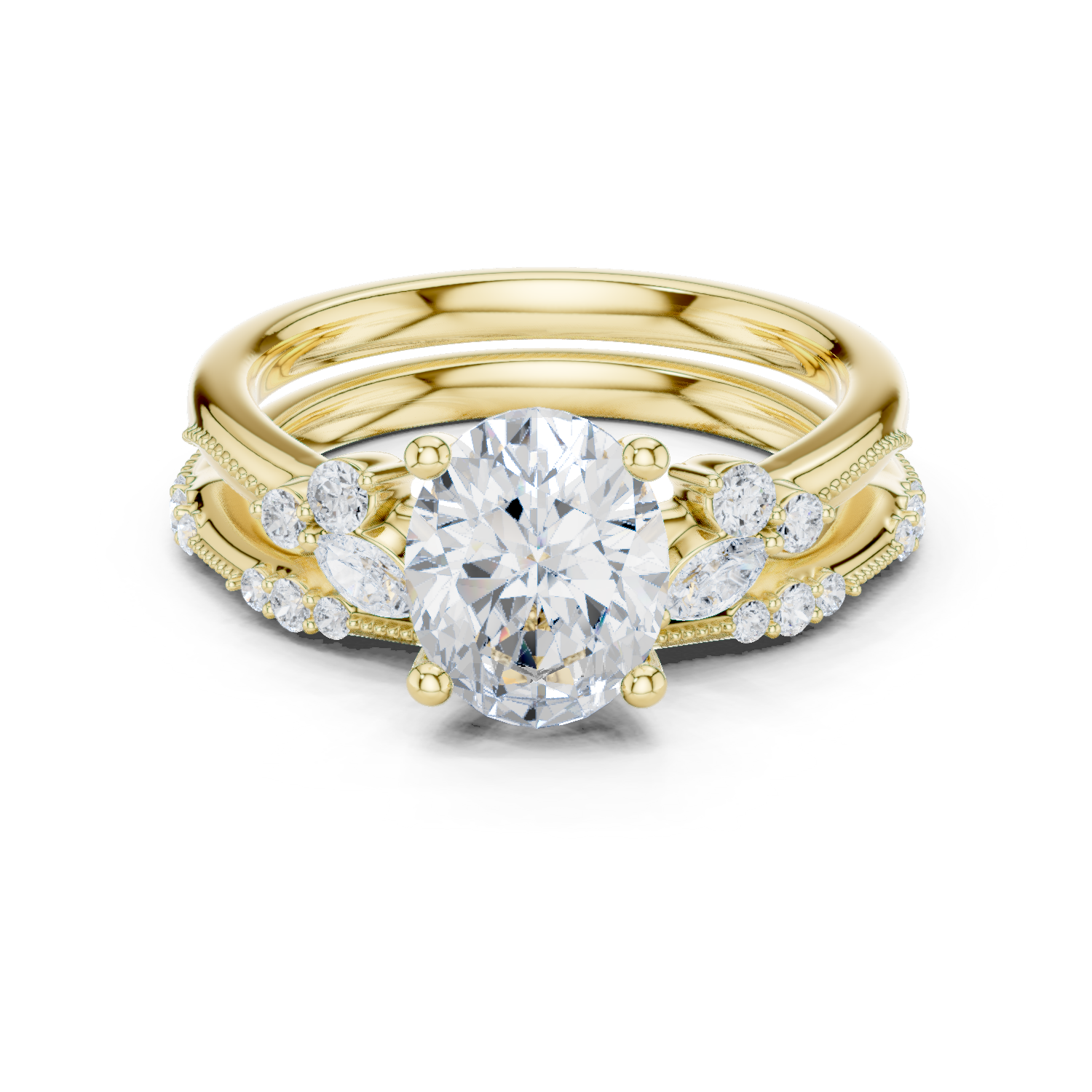 Gold Ring DDLR-299, Oval center stone, Yellow Gold