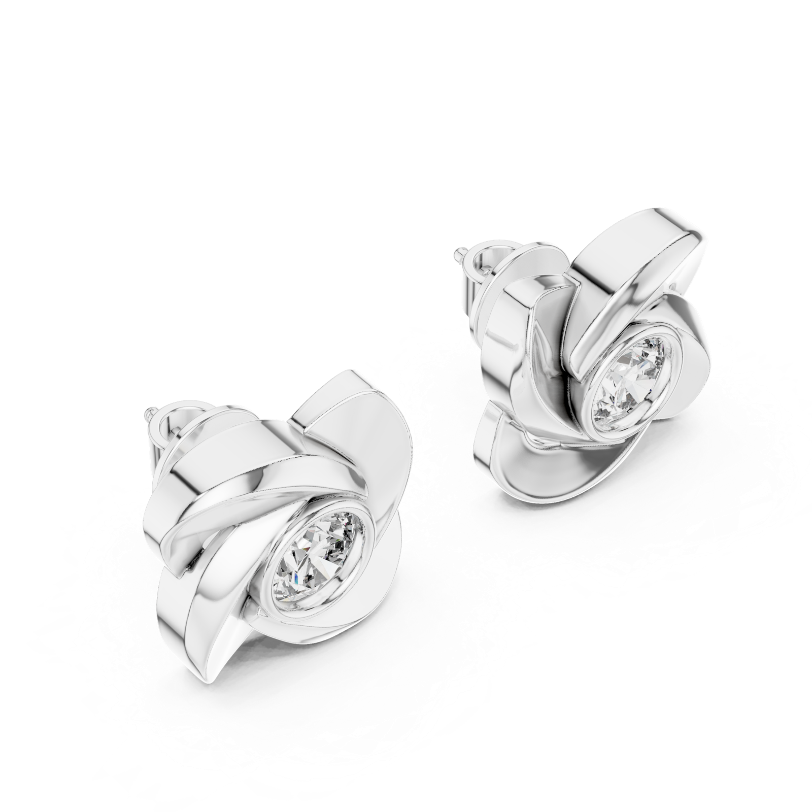 14K Solid Gold Lab Diamond Stud Earrings, White Gold, view 2