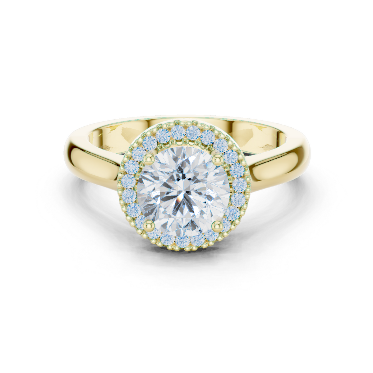 14K Solid Gold Lab Diamond Halo Ring, Yellow Gold
