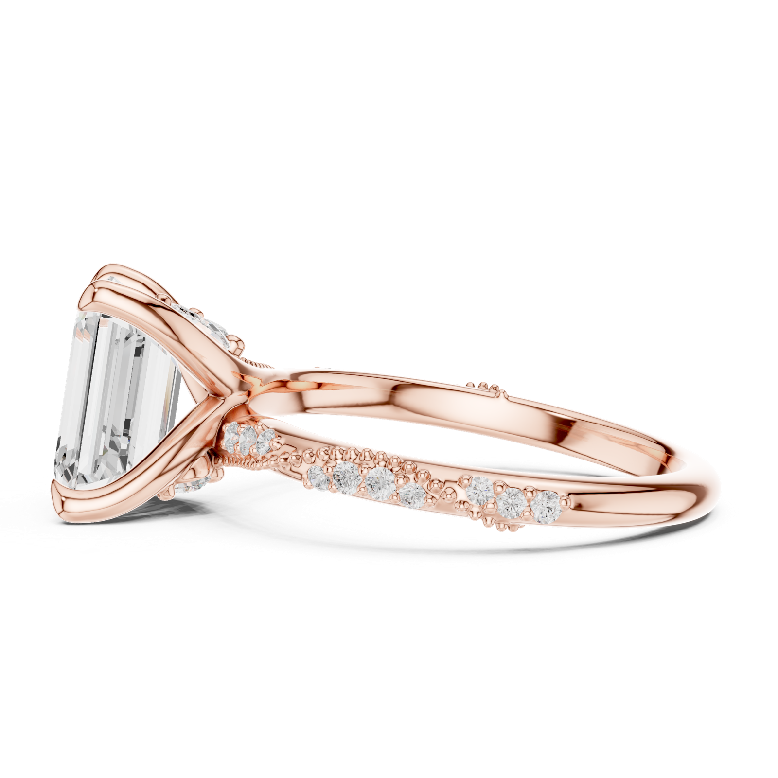 Gold Ring DDLR-167, Emerald center stone, Rose Gold, view 3