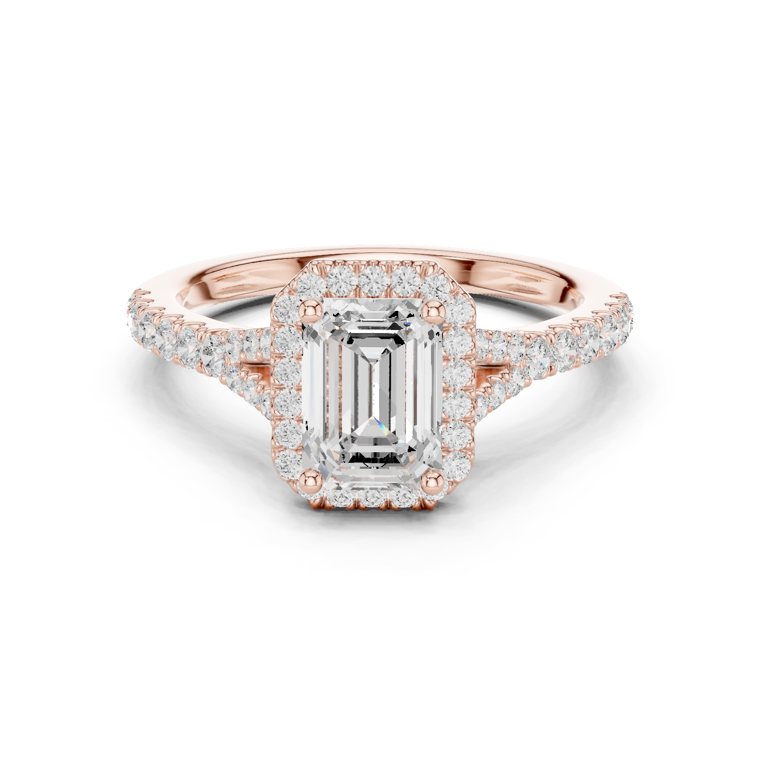 Gold Ring DDLR-043, Emerald center stone, Rose Gold