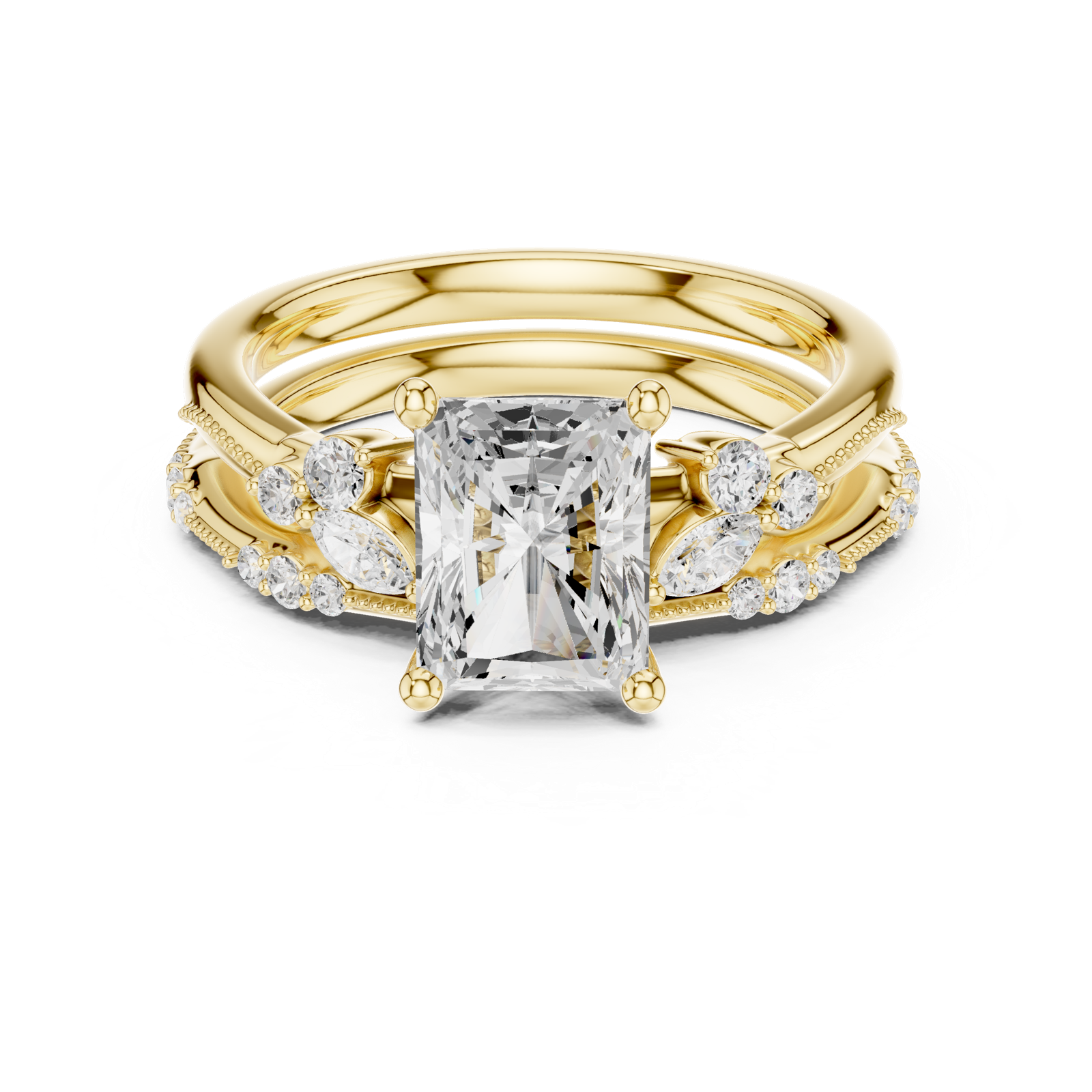 Gold Ring DDLR-299, Radiant center stone, Yellow Gold, view 4