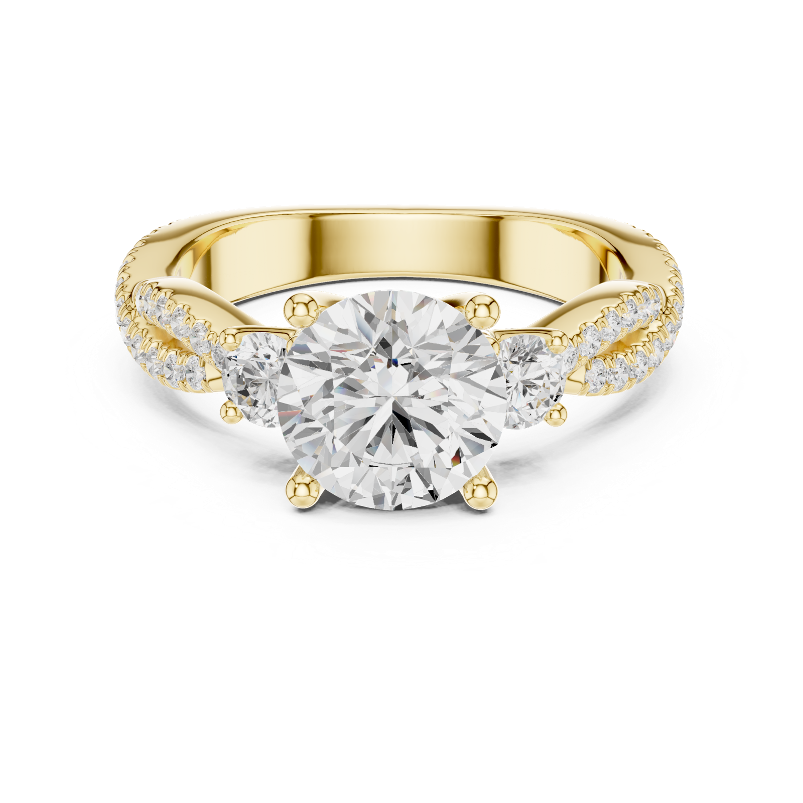 Gold Ring DDLR-281, Round center stone, Yellow Gold, view 4