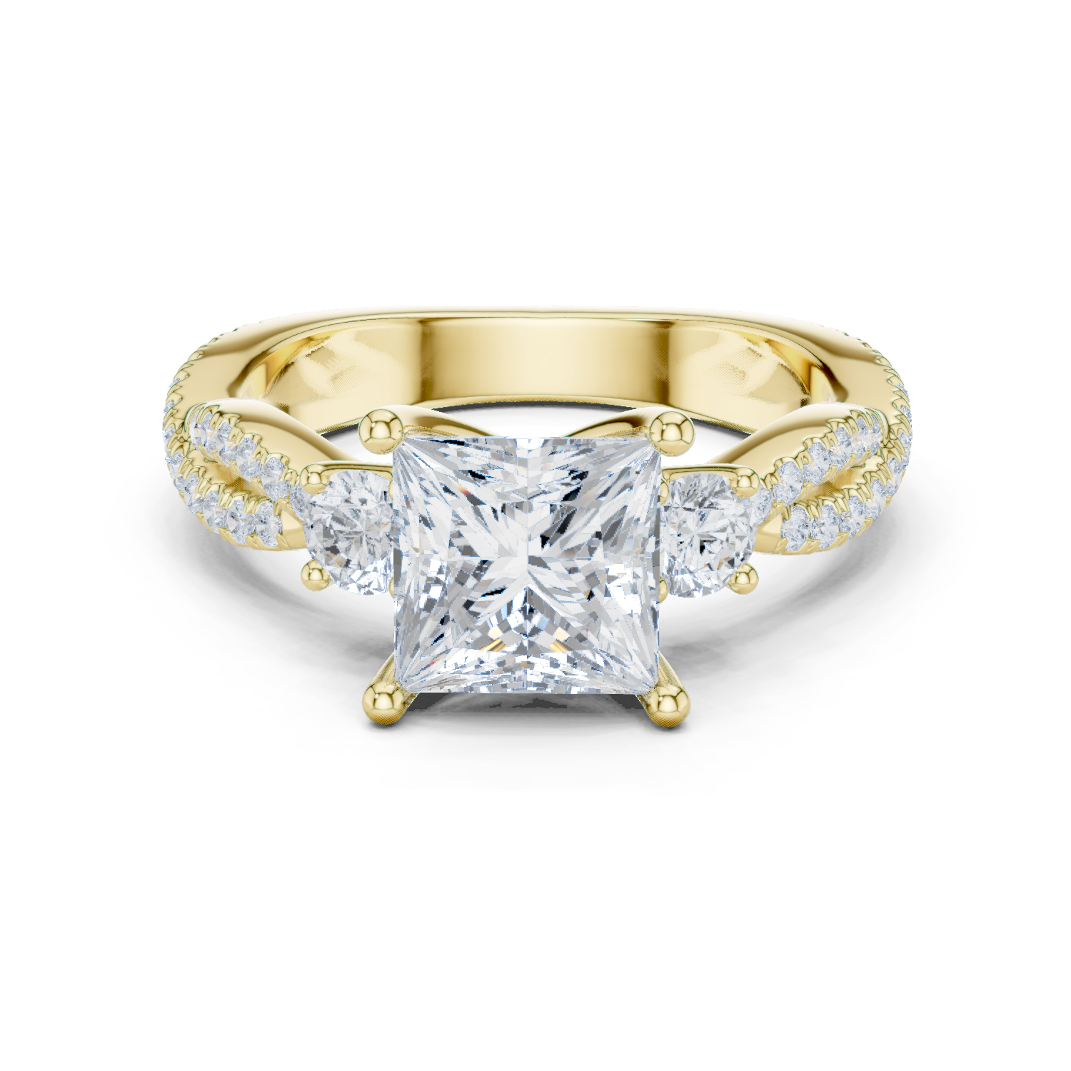 Gold Ring DDLR-281, Princess center stone, Yellow Gold