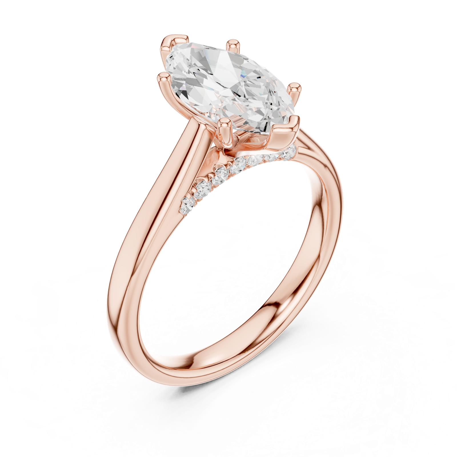 Gold Jewelry, Marquise center stone, Rose Gold, view 2
