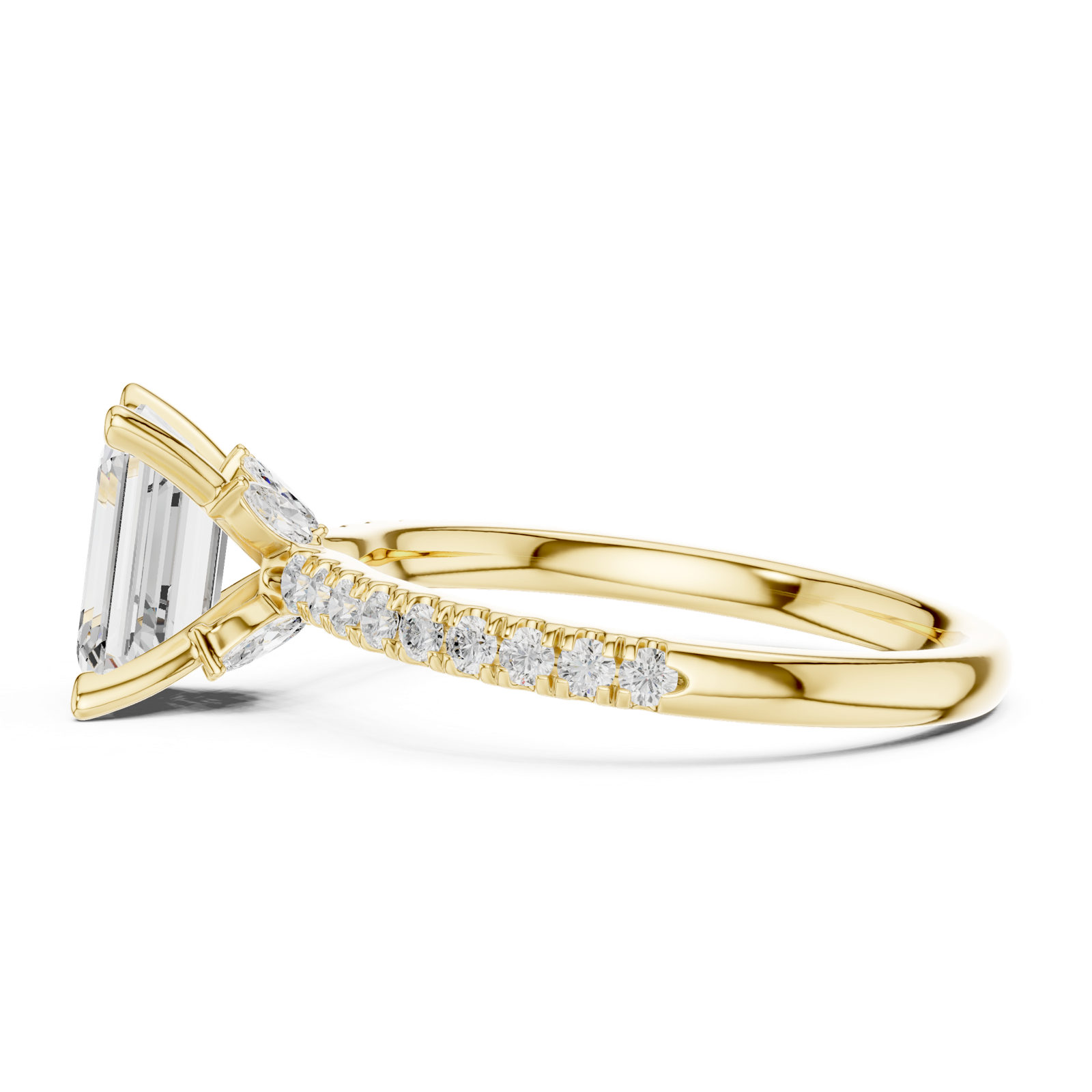Gold Ring, Emerald center stone, Yellow Gold, view 3