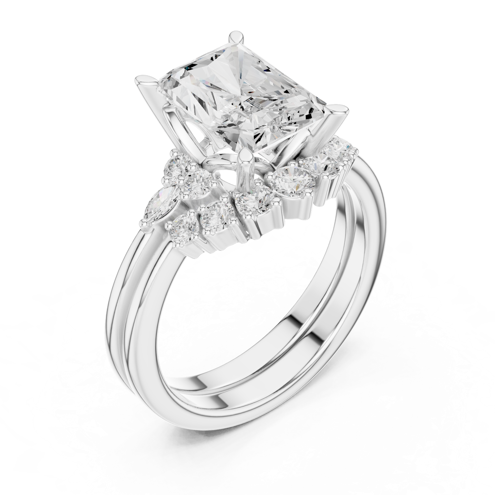 Gold Ring DDLR-440, Radiant center stone, White Gold, view 2