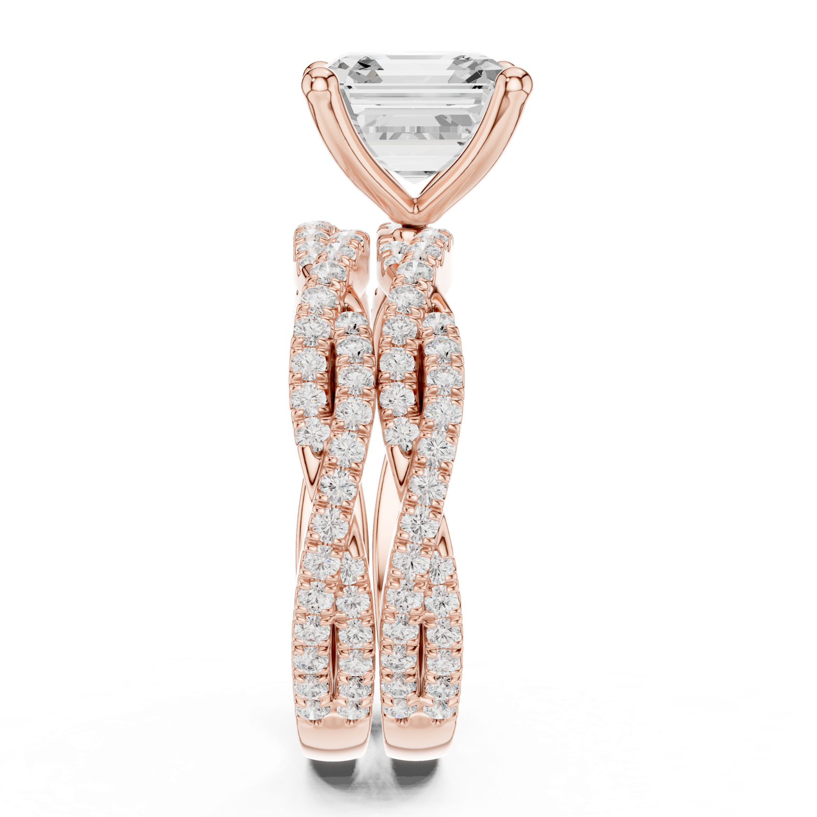 Gold Ring, Asscher center stone, Rose Gold, view 3