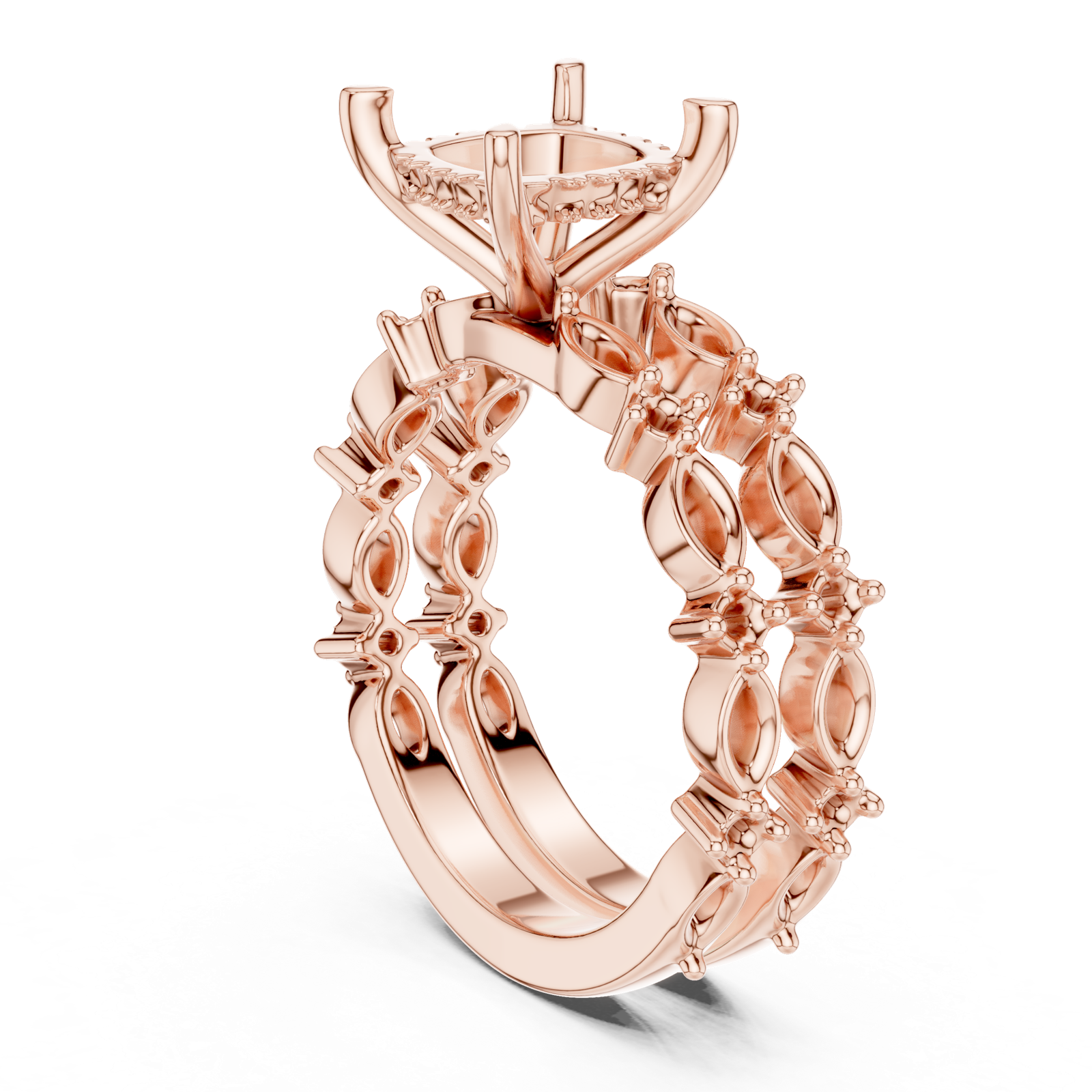 Gold Ring DDLR-301, Cushion center stone, Rose Gold, view 1