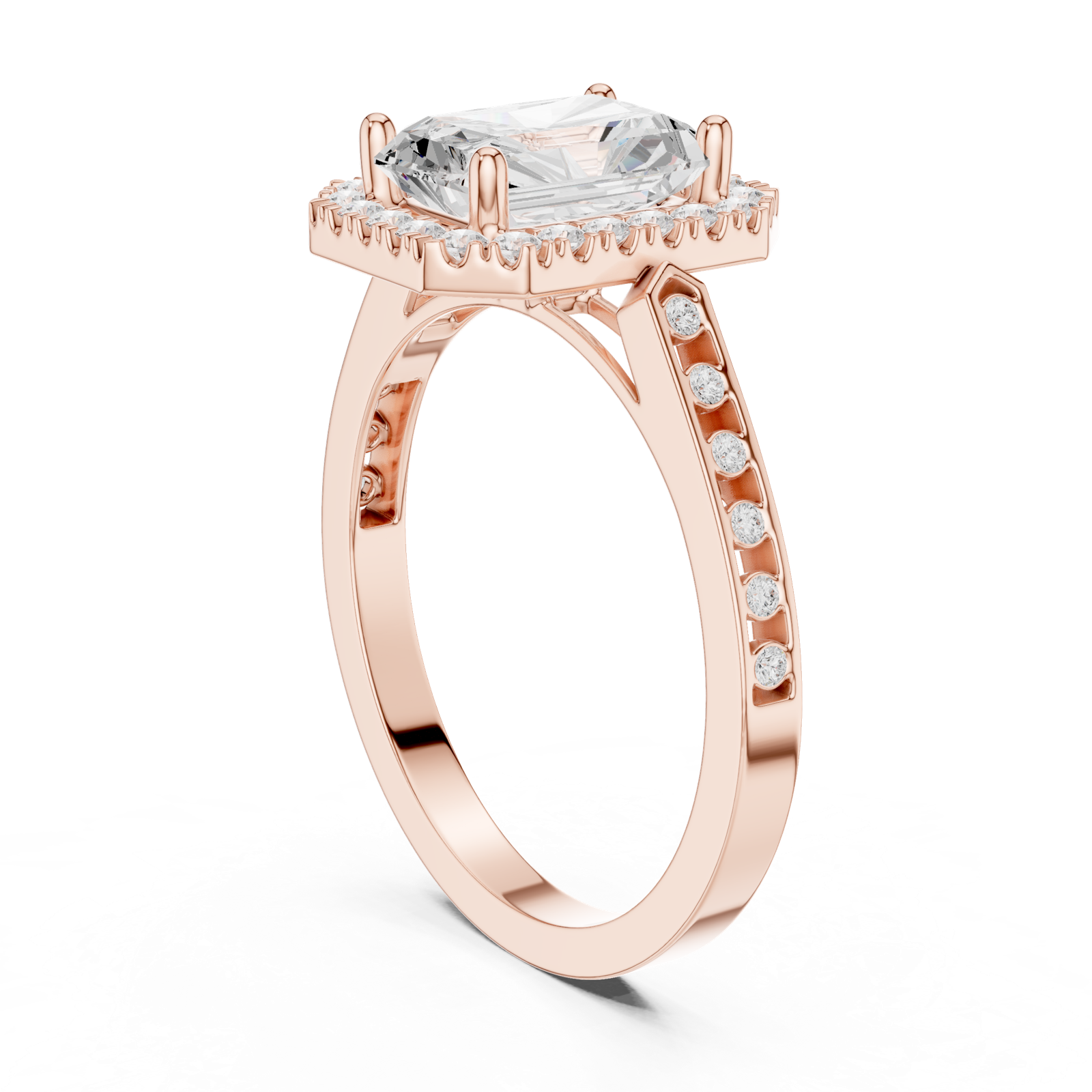 Gold Ring DDLR-349, Radiant center stone, Rose Gold, view 1