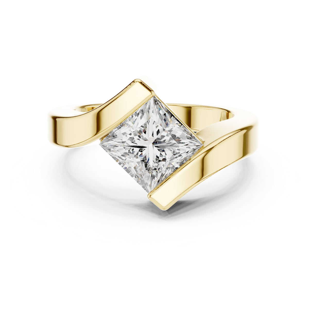 14K Solid Gold Lab Diamond Twist Ring, Yellow Gold