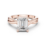 Gold Twisted Band Solitaire Engagement Ring, Emerald center stone, Rose Gold