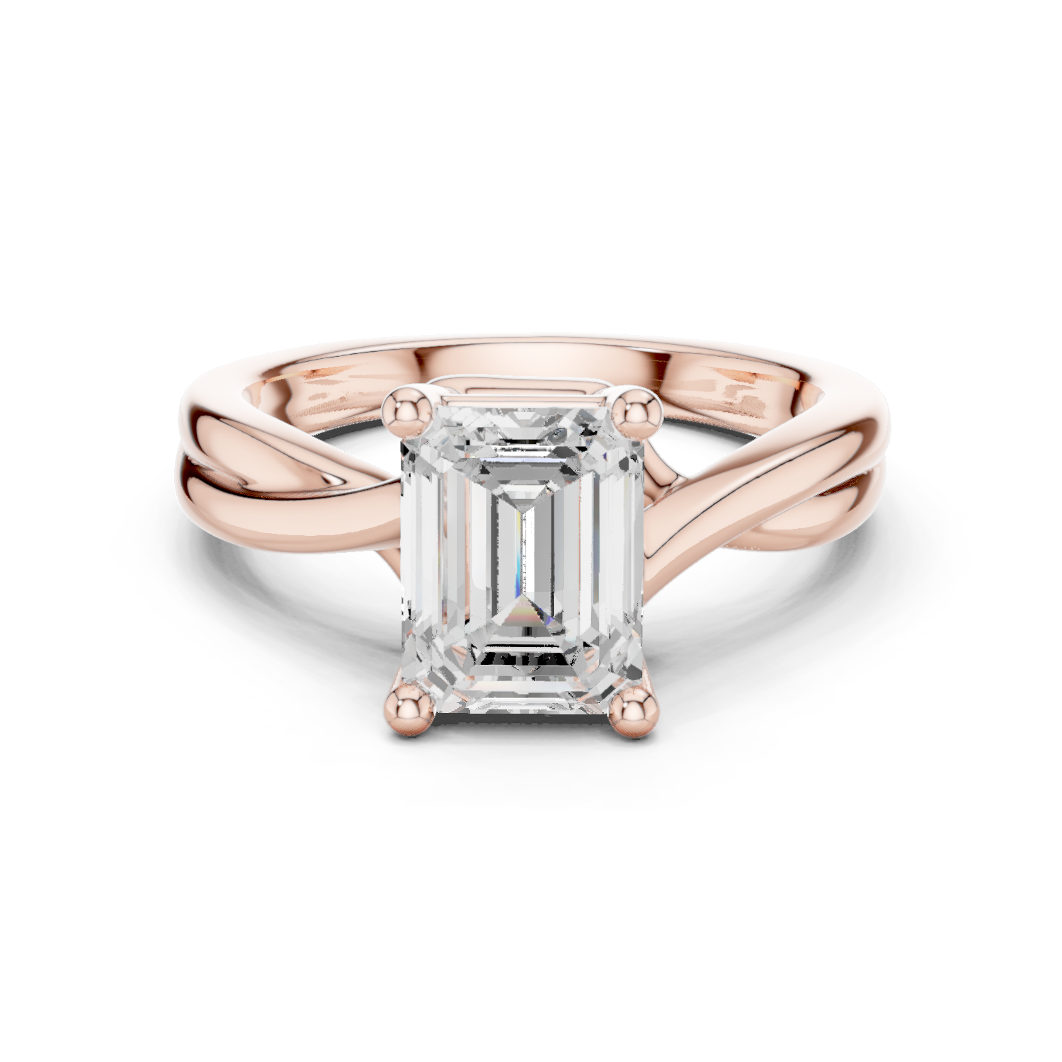 Gold Twisted Band Solitaire Engagement Ring, Emerald center stone, Rose Gold