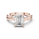 Gold Twisted Band Solitaire Engagement Ring, Emerald center stone, Rose Gold