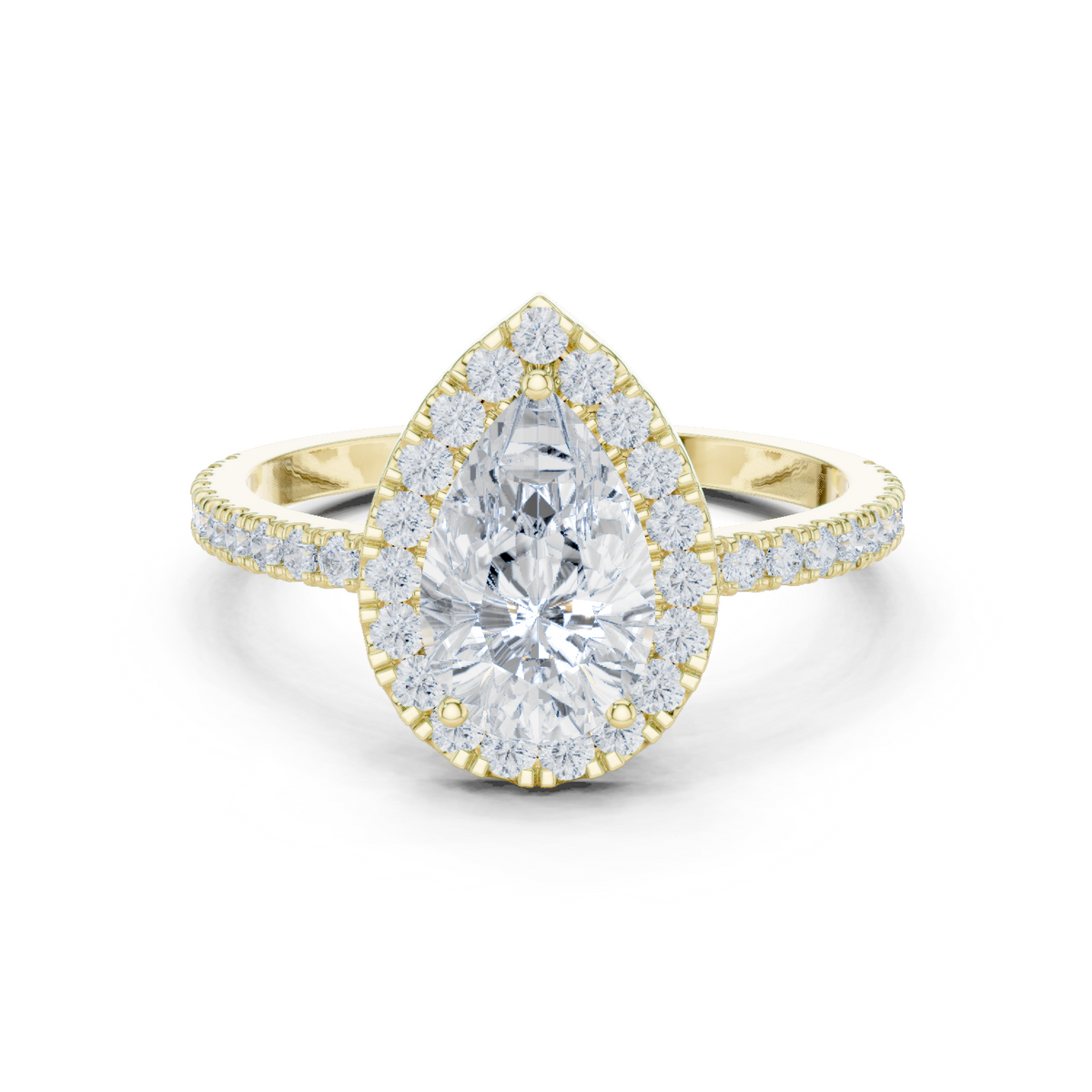 14K Solid Gold Lab Diamond Halo Ring, Yellow Gold