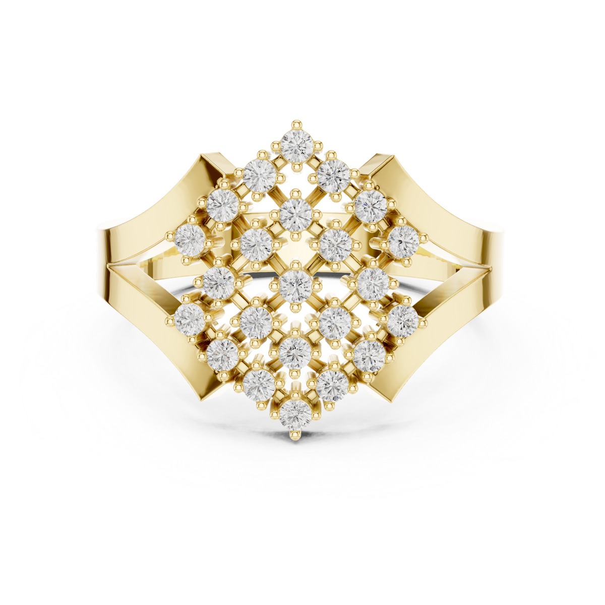 14K Solid Gold Lab Diamond Cluster Ring, Yellow Gold