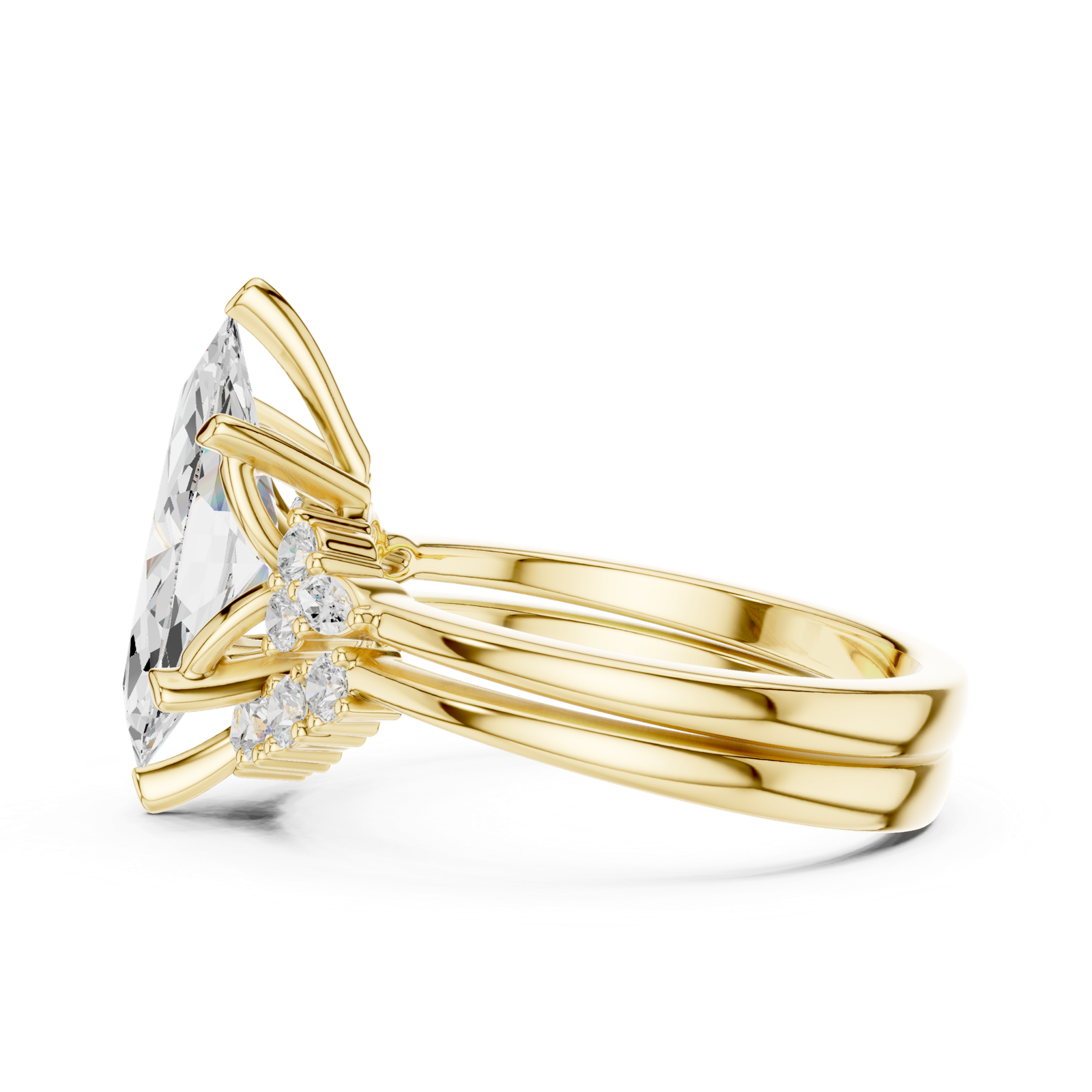 Gold Ring DDLR-440, Marquise center stone, Yellow Gold, view 3