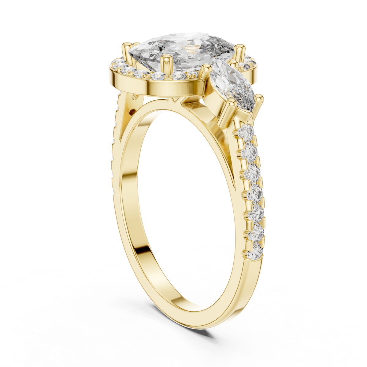 14K Solid Gold Lab Diamond Halo Ring, Yellow Gold, view 1