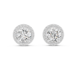 14K Solid Gold Lab Diamond Halo Earrings, White Gold, view 4